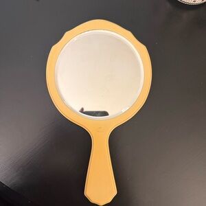 Vintage 90s Ivory Pyralin Handheld Yellow Round Mirror - Home Accents